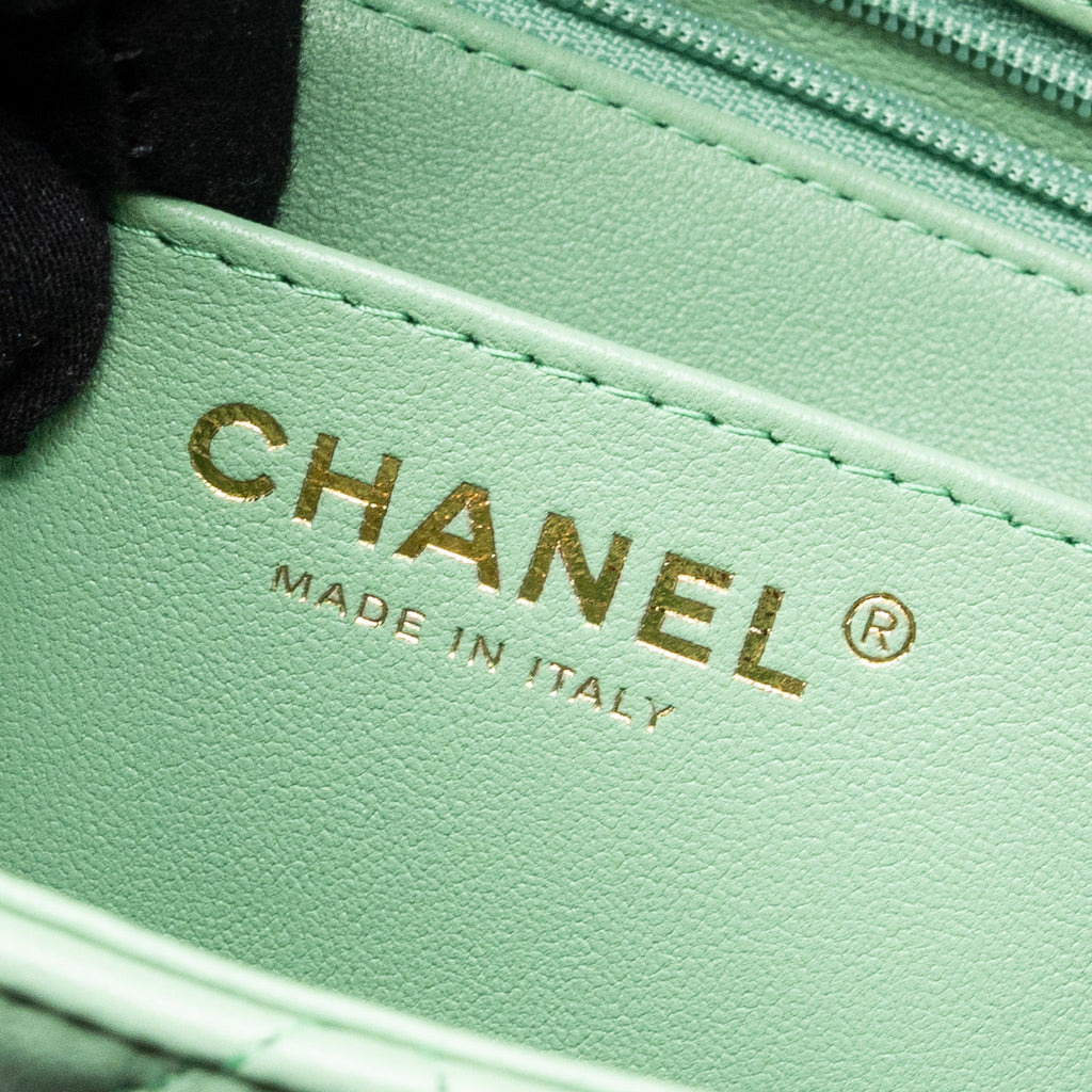 CHANEL TOP HANDLE MINI RECTANGULAR FLAP BAG LAMBSKIN LIGHT GREEN LGHW (MICROCHIP)