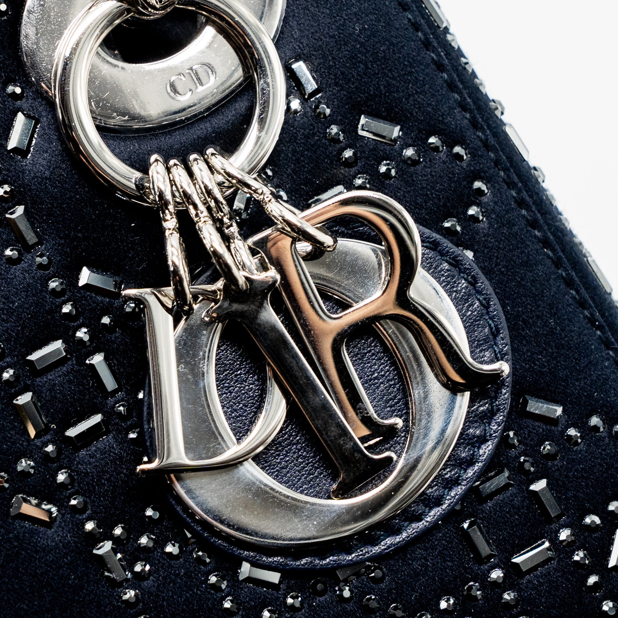 DIOR MINI LADY DIOR SATIN CRYSTAL DARK BLUE SHW