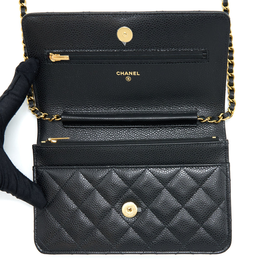 CHANEL CLASSIC WALLET ON CHAIN CAVIAR BLACK GHW (MICROCHIP)