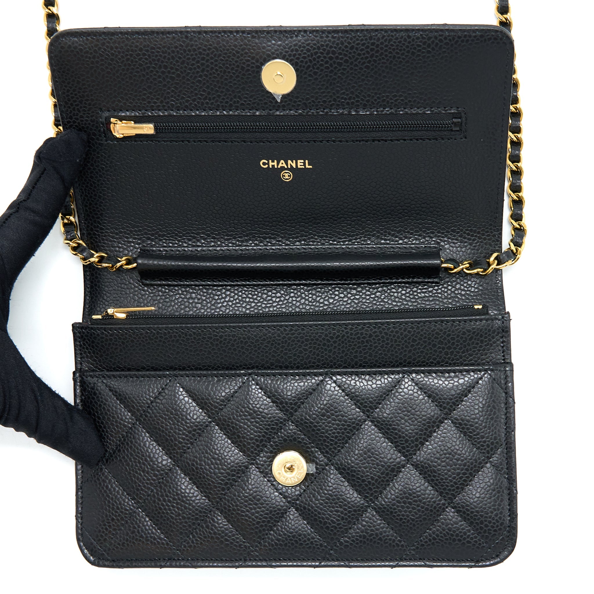 CHANEL CLASSIC WALLET ON CHAIN CAVIAR BLACK GHW (MICROCHIP)