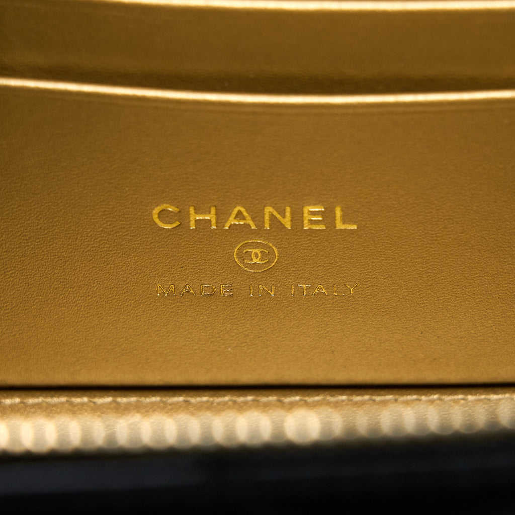 CHANEL PEARL CRUSH LONG VANITY LAMBSKIN BLACK BRUSHED GHW(MICROCHIP)