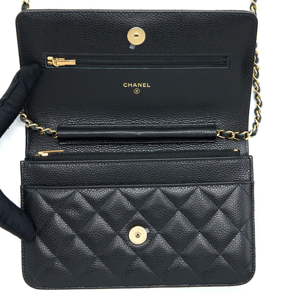 CHANEL CLASSIC WALLET ON CHAIN CAVIAR BLACK GHW (MICROCHIP)
