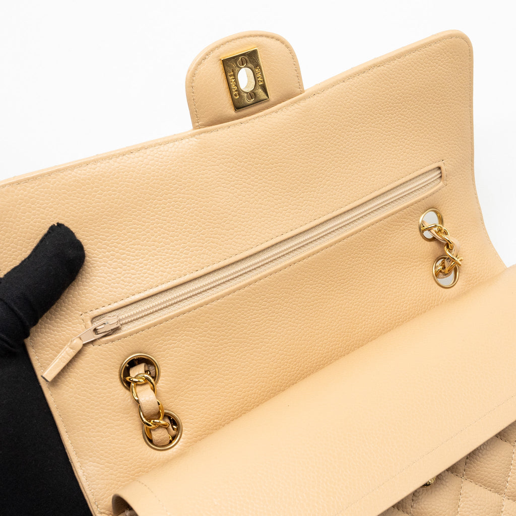 CHANEL MEDIUM CLASSIC DOUBLE FLAP BAG CAVIAR BEIGE GHW
