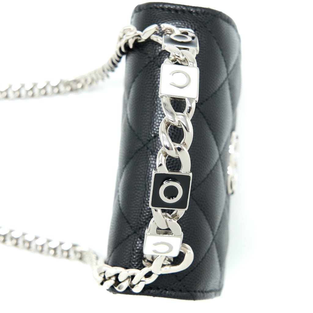 CHANEL DETAILED TOP HANDLE MINI FLAP BAG WITH CHAIN CAVIAR BLACK SHW