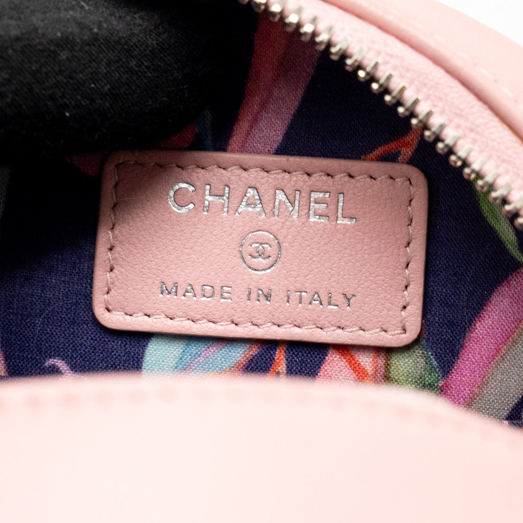 CHANEL MINI ROUND VANITY CLUTCH WITH CHAIN LAMBSKIN PINK SHW
