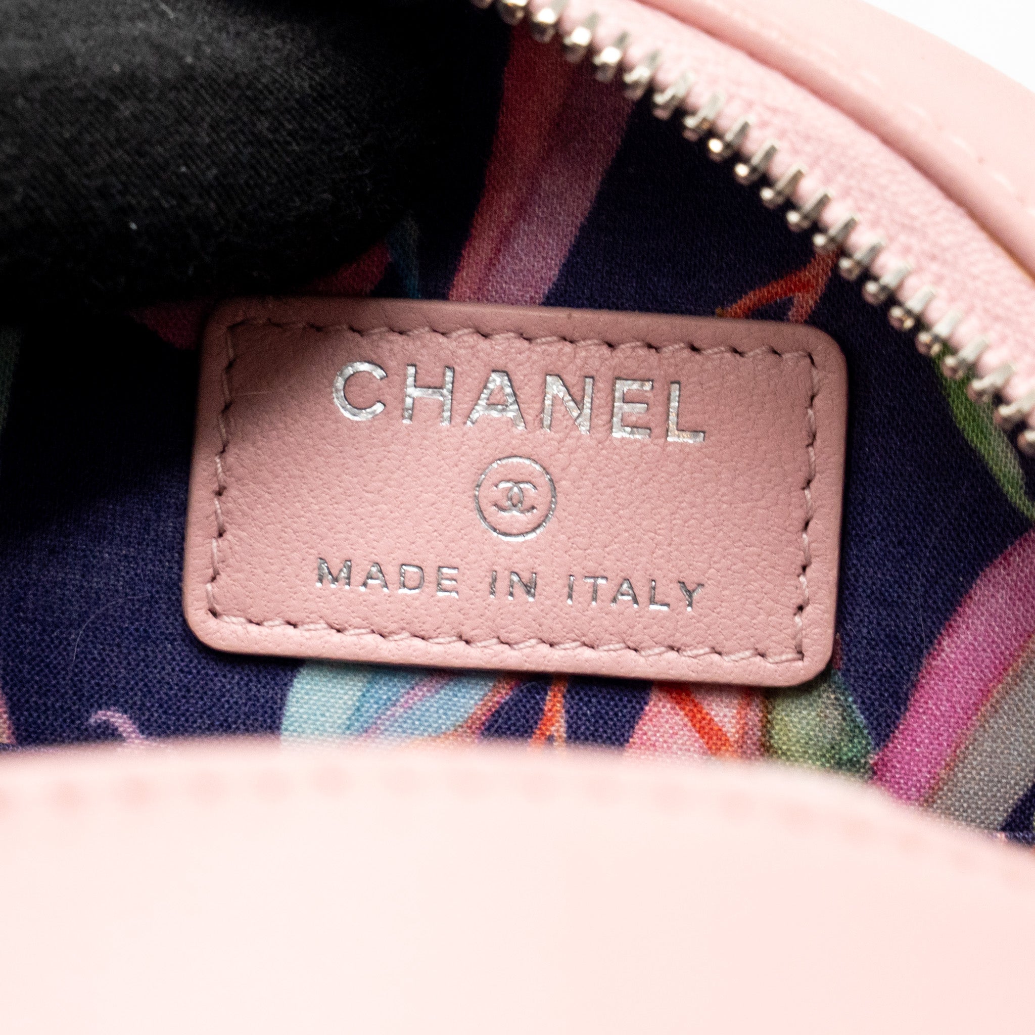 CHANEL MINI ROUND VANITY CLUTCH WITH CHAIN LAMBSKIN PINK SHW