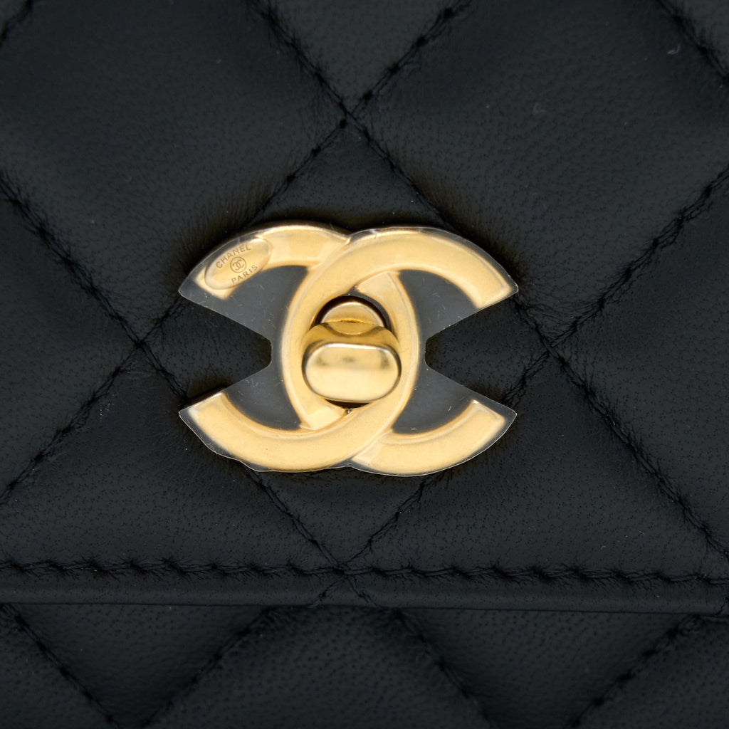 CHANEL PEARL CRUSH WALLET ON CHAIN LAMBSKIN BLACK GHW (MICROCHIP)