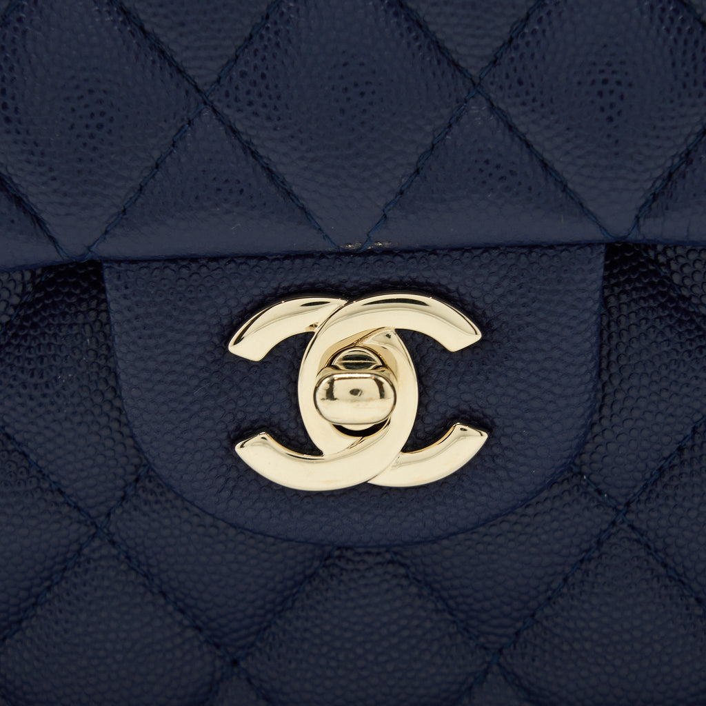 CHANEL SMALL CLASSIC DOUBLE FLAP BAG CAVIAR DARK BLUE LGHW
