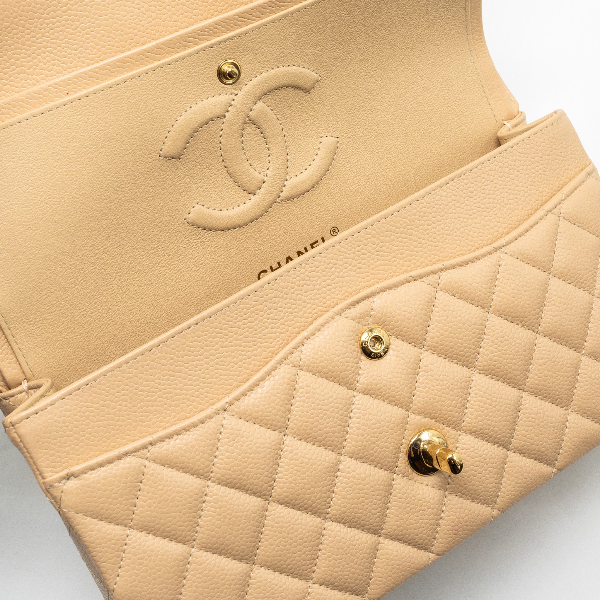 CHANEL MEDIUM CLASSIC DOUBLE FLAP BAG CAVIAR BEIGE GHW