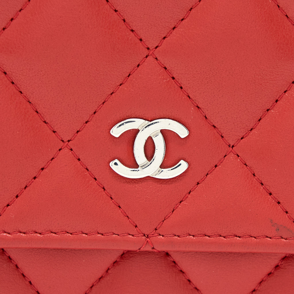 CHANEL CLASSIC WALLET ON CHAIN LAMBSKIN ORANGE RED SHW