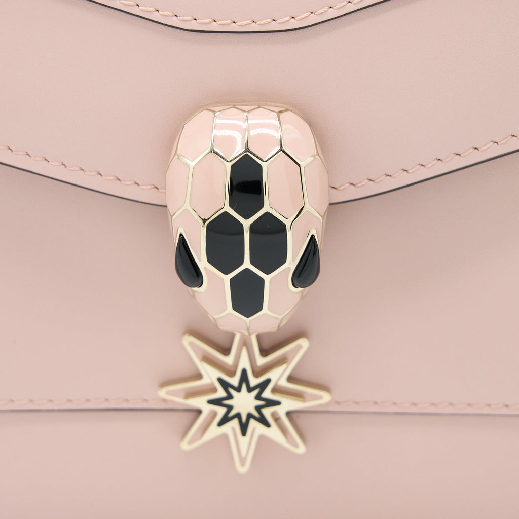 BVLGARI SERPENTI FOREVER TOP HANDLE BAG CALFSKIN CRYSTAL ROSE/GREY GHW