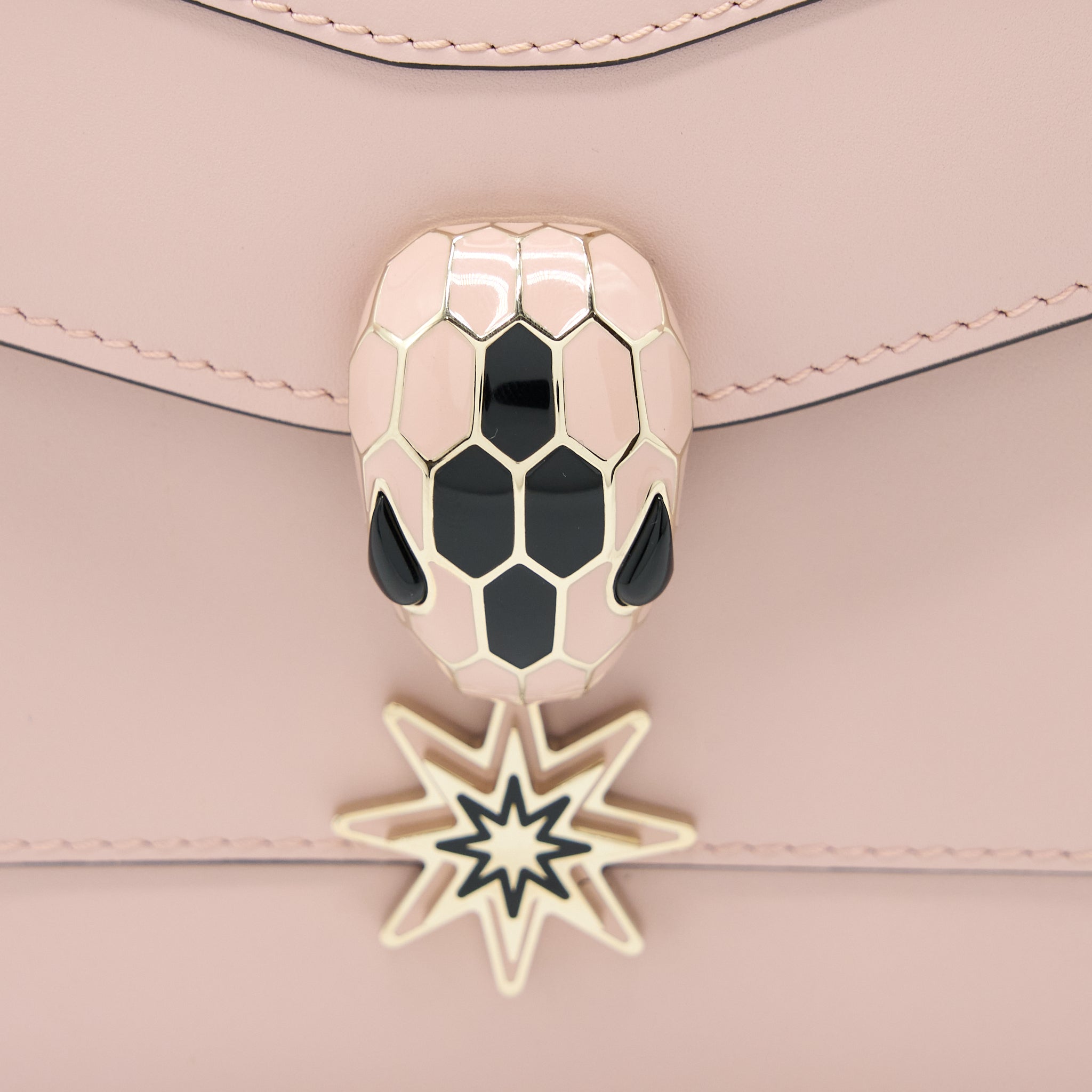 BVLGARI SERPENTI FOREVER TOP HANDLE BAG CALFSKIN CRYSTAL ROSE/GREY GHW