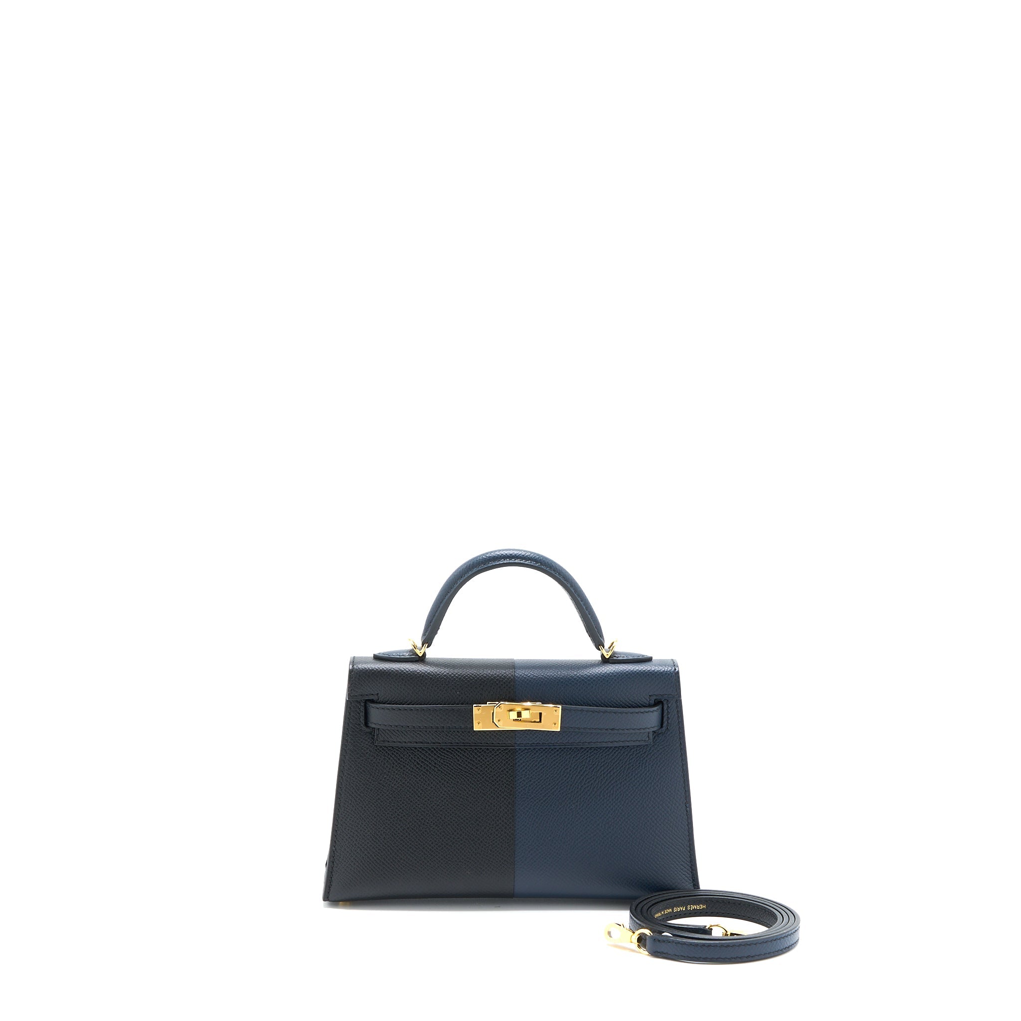 HERMES MINI KELLY EPSOM BLUE INDIGO/BLACK/ROUGE GRENAT GHW