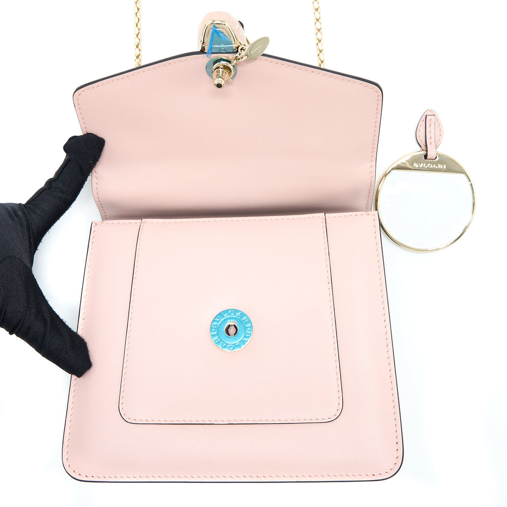 BVLGARI SERPENTI FOREVER TOP HANDLE BAG CALFSKIN CRYSTAL ROSE/GREY GHW