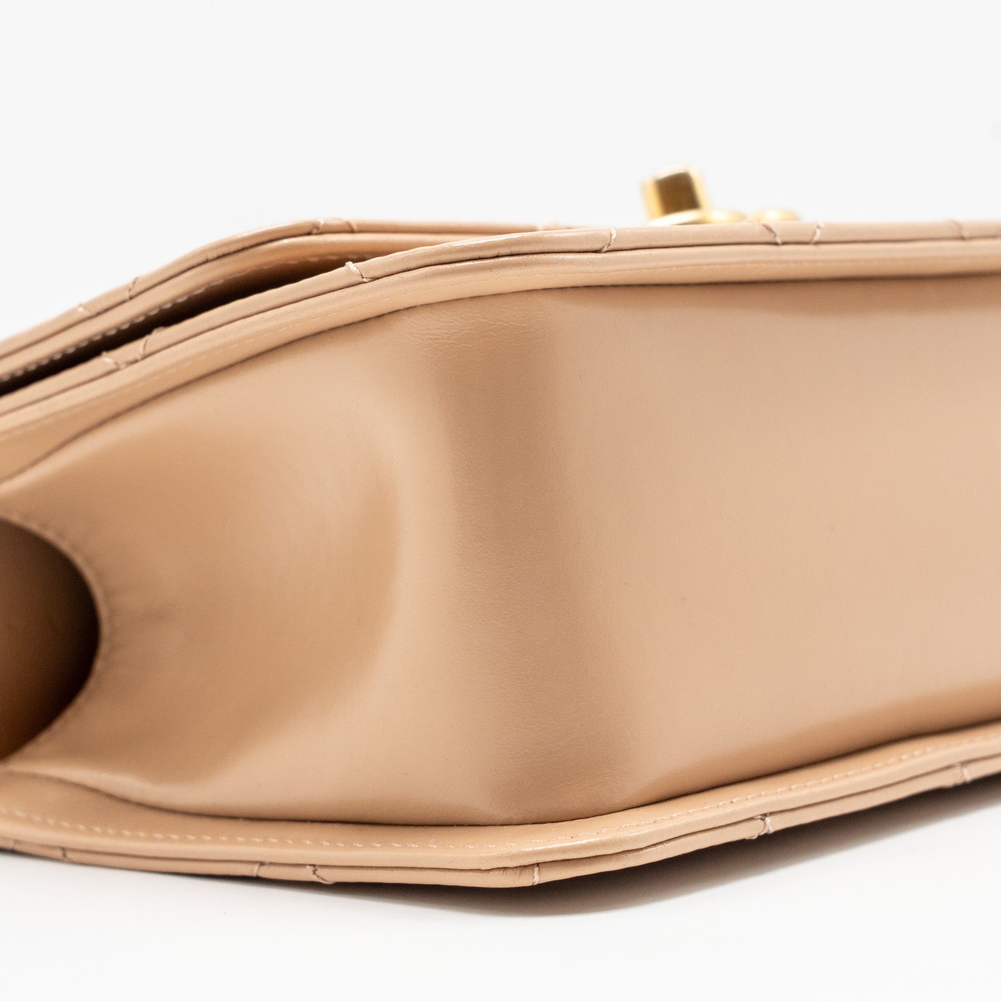CHANEL GOLD CRUSH MINI FLAP BAG CALFSKIN BEIGE GHW (MICROCHIP)