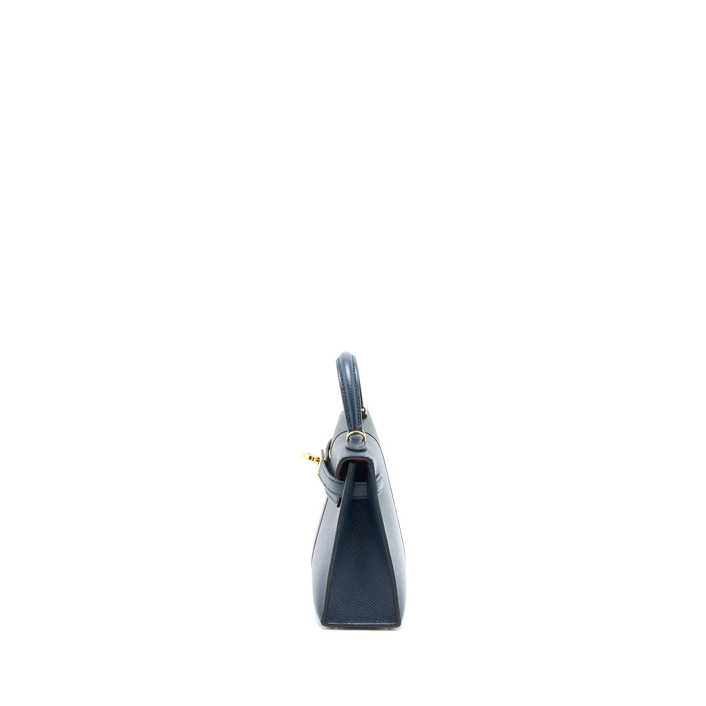 HERMES MINI KELLY EPSOM BLUE INDIGO/BLACK/ROUGE GRENAT GHW