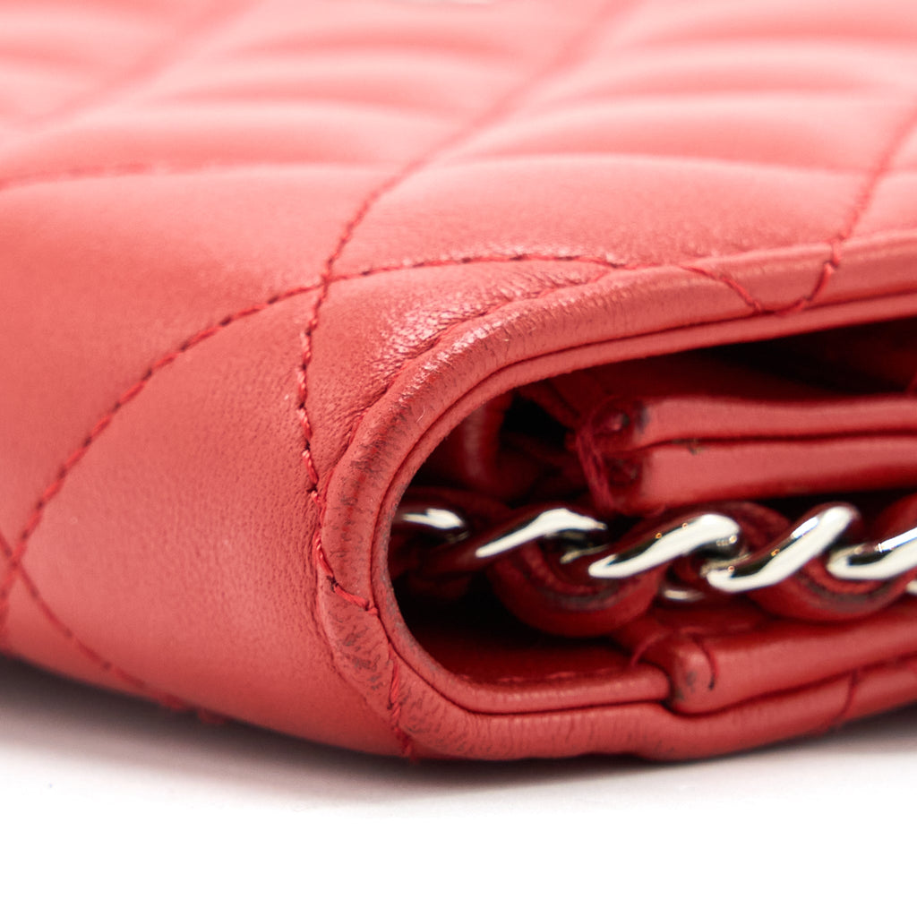 CHANEL CLASSIC WALLET ON CHAIN LAMBSKIN ORANGE RED SHW