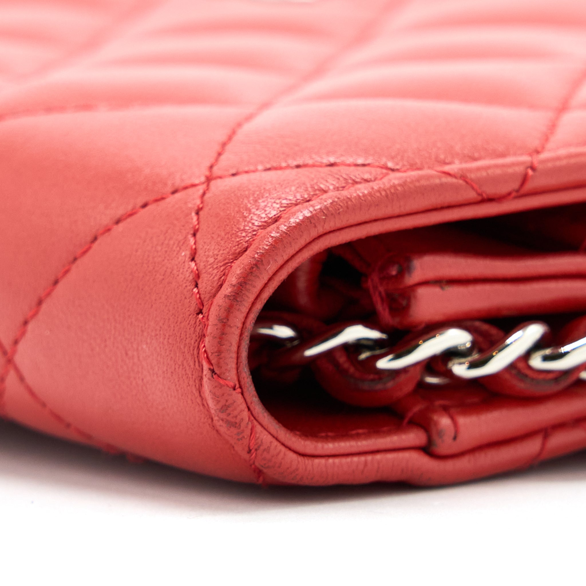 CHANEL CLASSIC WALLET ON CHAIN LAMBSKIN ORANGE RED SHW