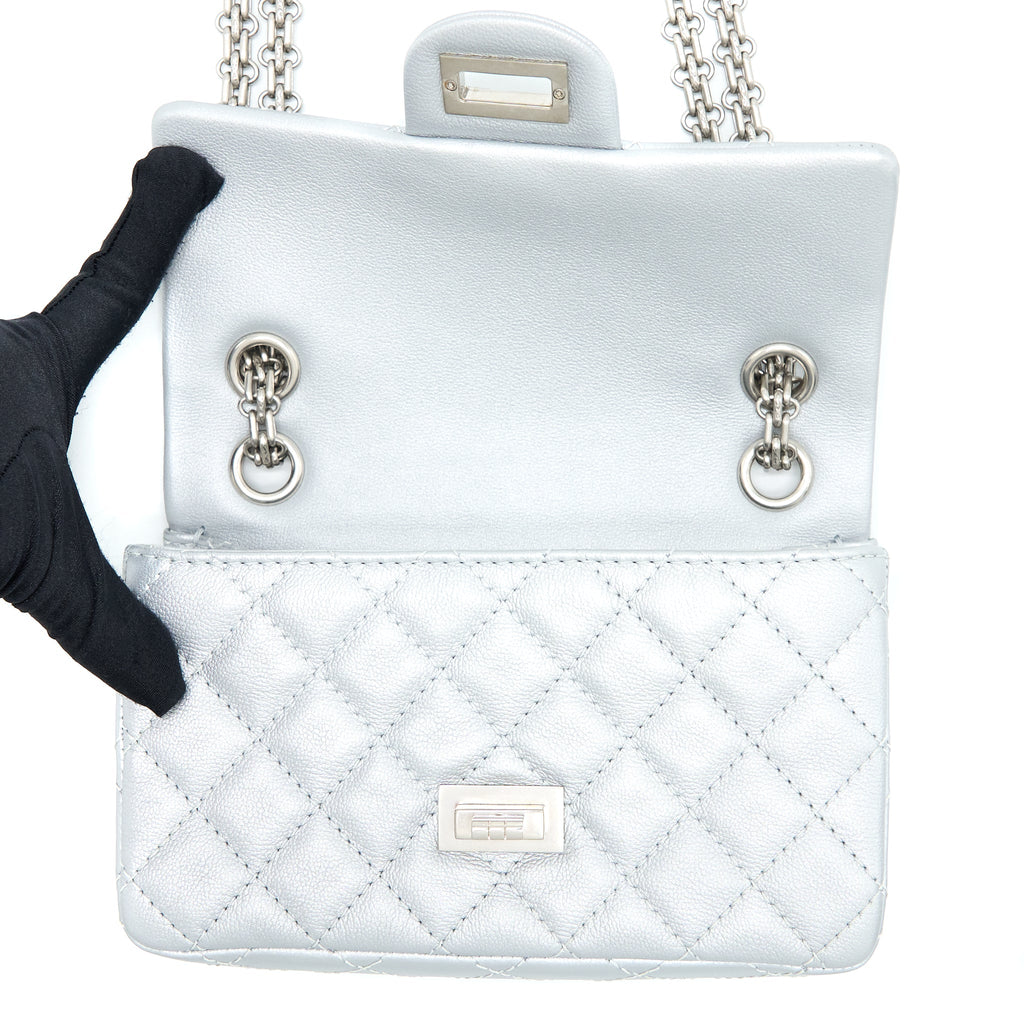 CHANEL MINI 2.55 REISSUE FLAP BAG CALFSKIN LIGHT GREY SHW
