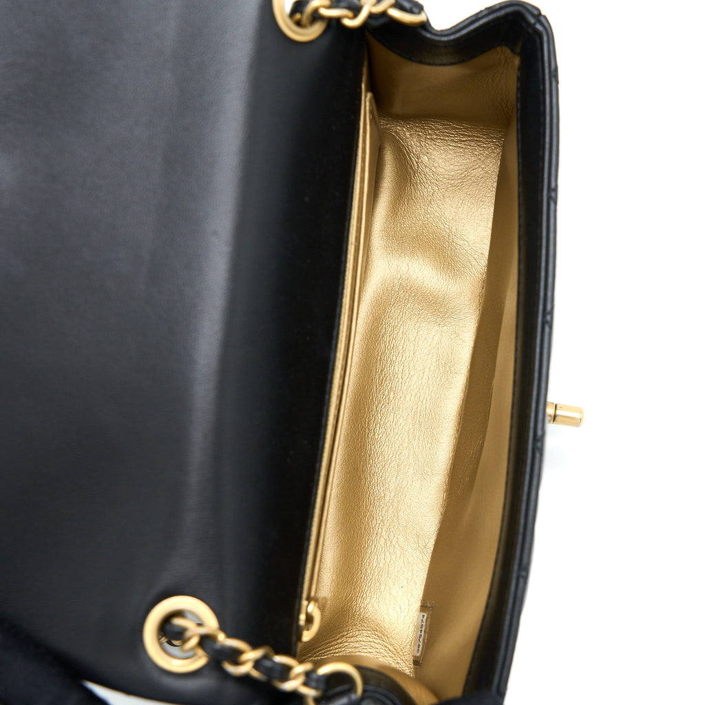 CHANEL PEARL CRUSH MINI RECTANGULAR FLAP BAG LAMBSKIN BLACK GHW