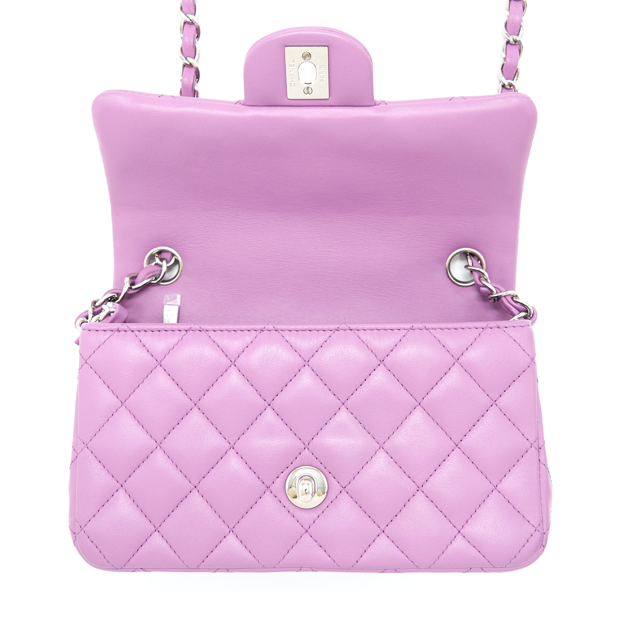 CHANEL MINI RECTANGULAR FLAP BAG LAMBSKIN PURPLE SHW