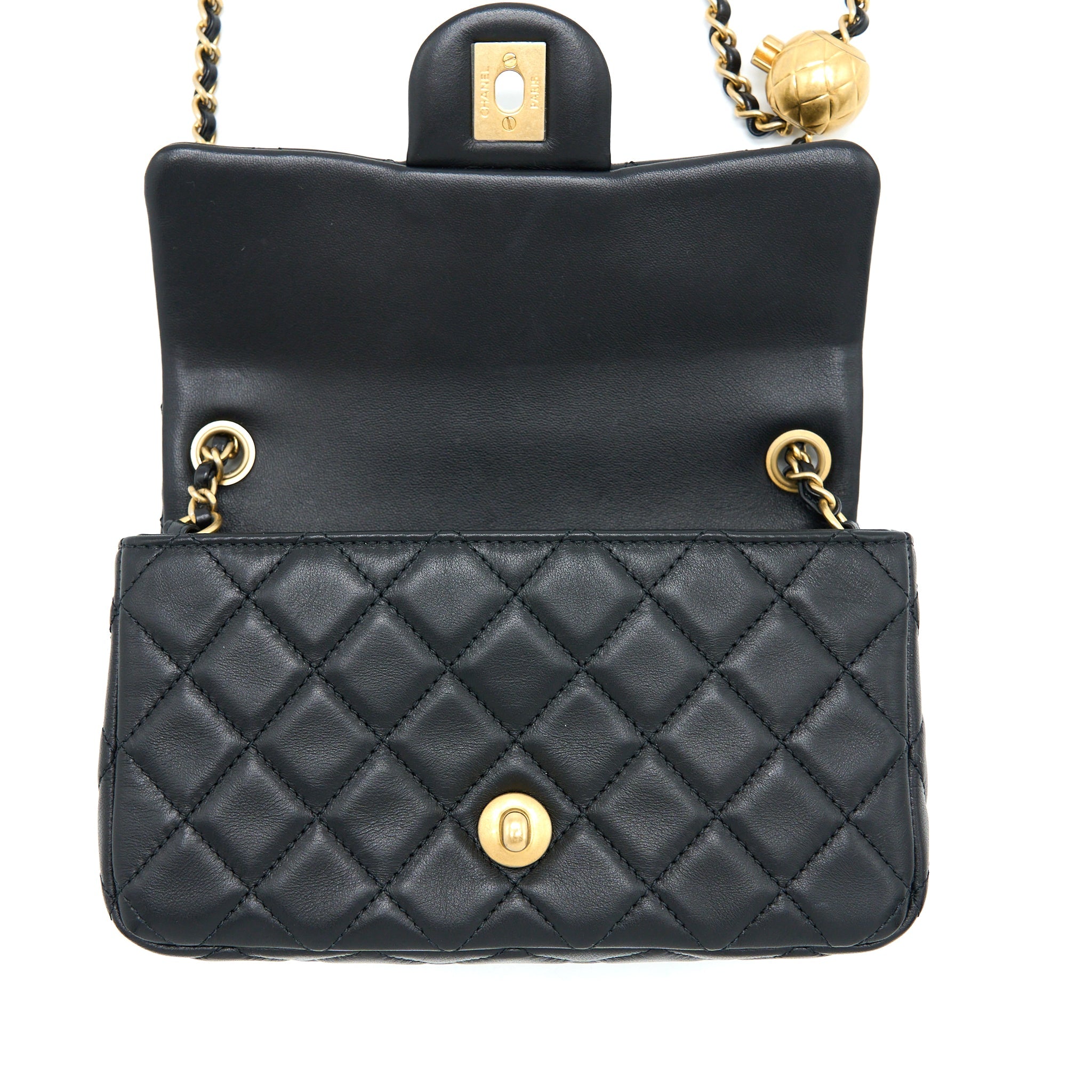 CHANEL PEARL CRUSH MINI RECTANGULAR FLAP BAG LAMBSKIN BLACK GHW