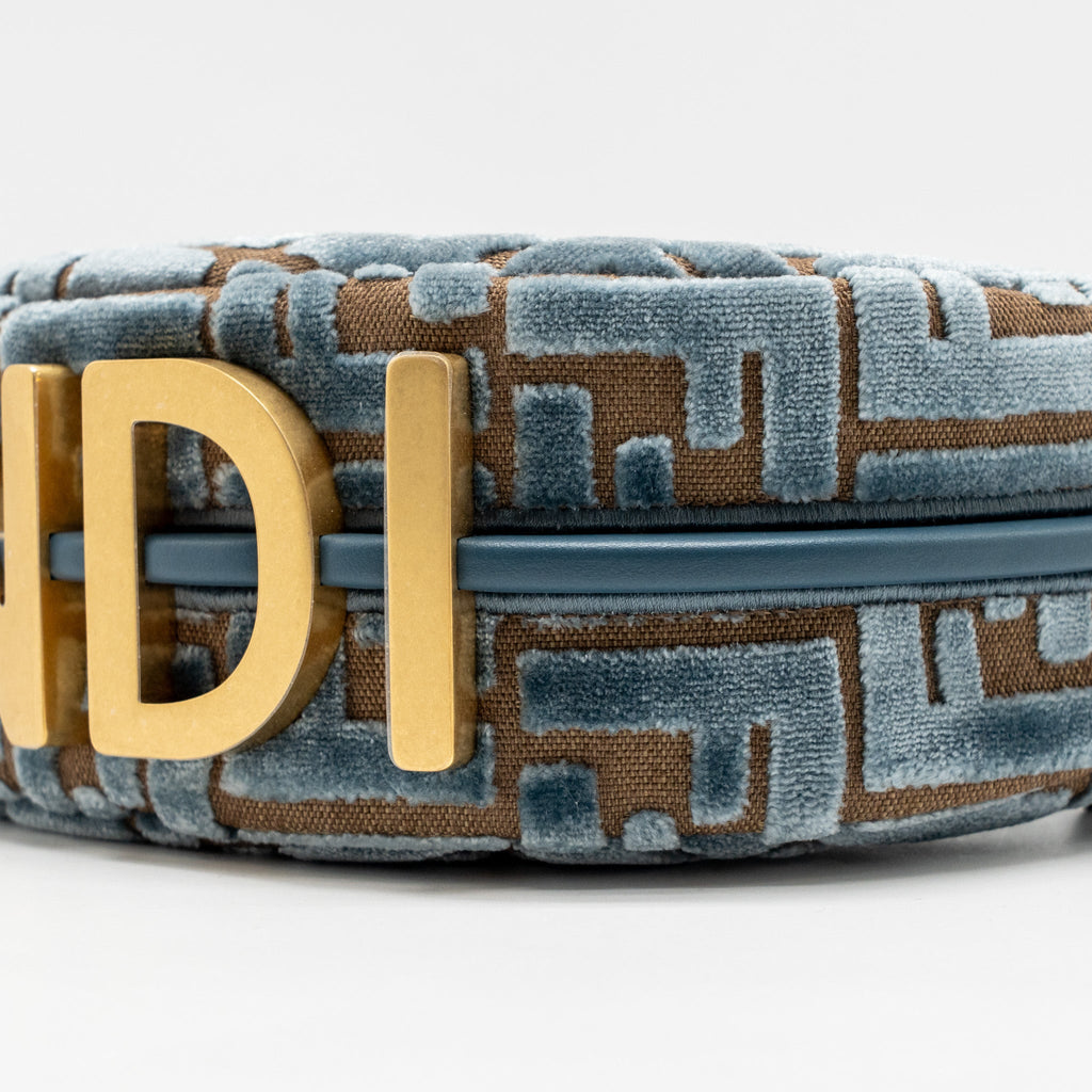 FENDI FENDIGRAPHY MINI BAG FF JACQUARD VELVET LIGHT BLUE/BROWN GHW