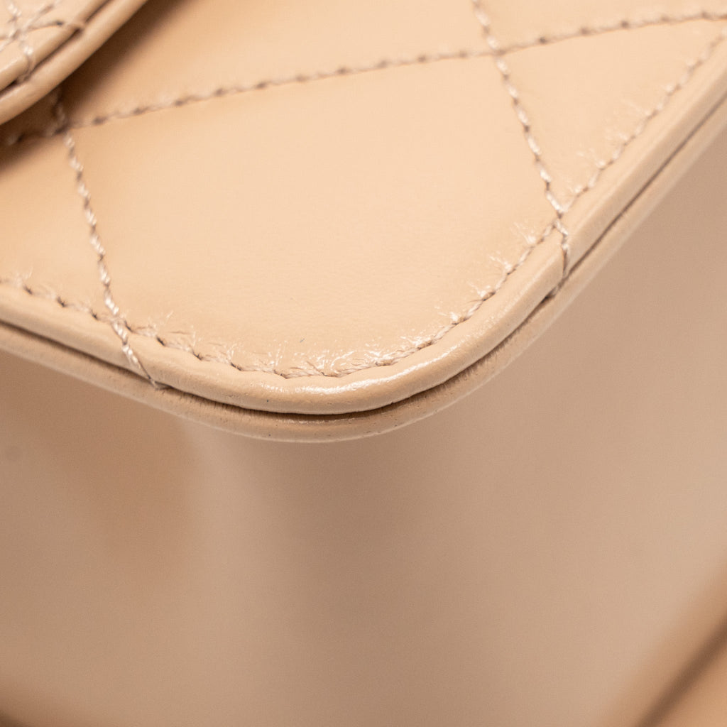 CHANEL GOLD CRUSH MINI FLAP BAG CALFSKIN BEIGE GHW (MICROCHIP)