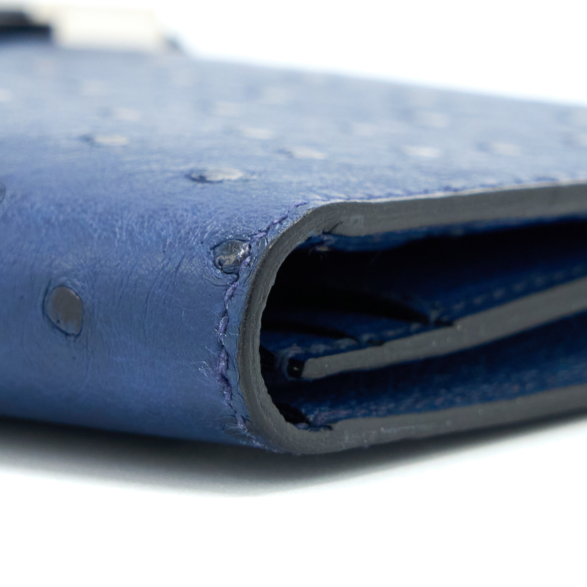 HERMES BEARN WALLET OSTRICH BLUE SHW