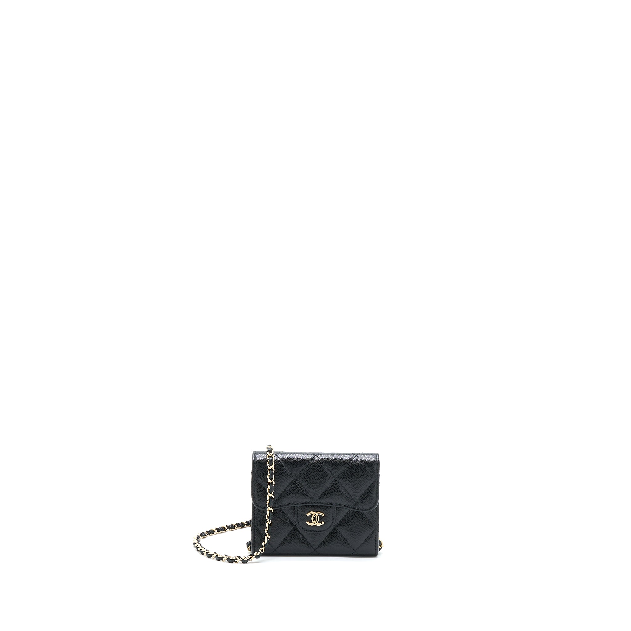 CHANEL CARD HOLDER ON CHAIN CAVIAR BLACK LGHW