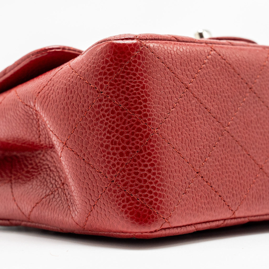 CHANEL MINI SQUARE FLAP BAG CAVIAR RED SHW