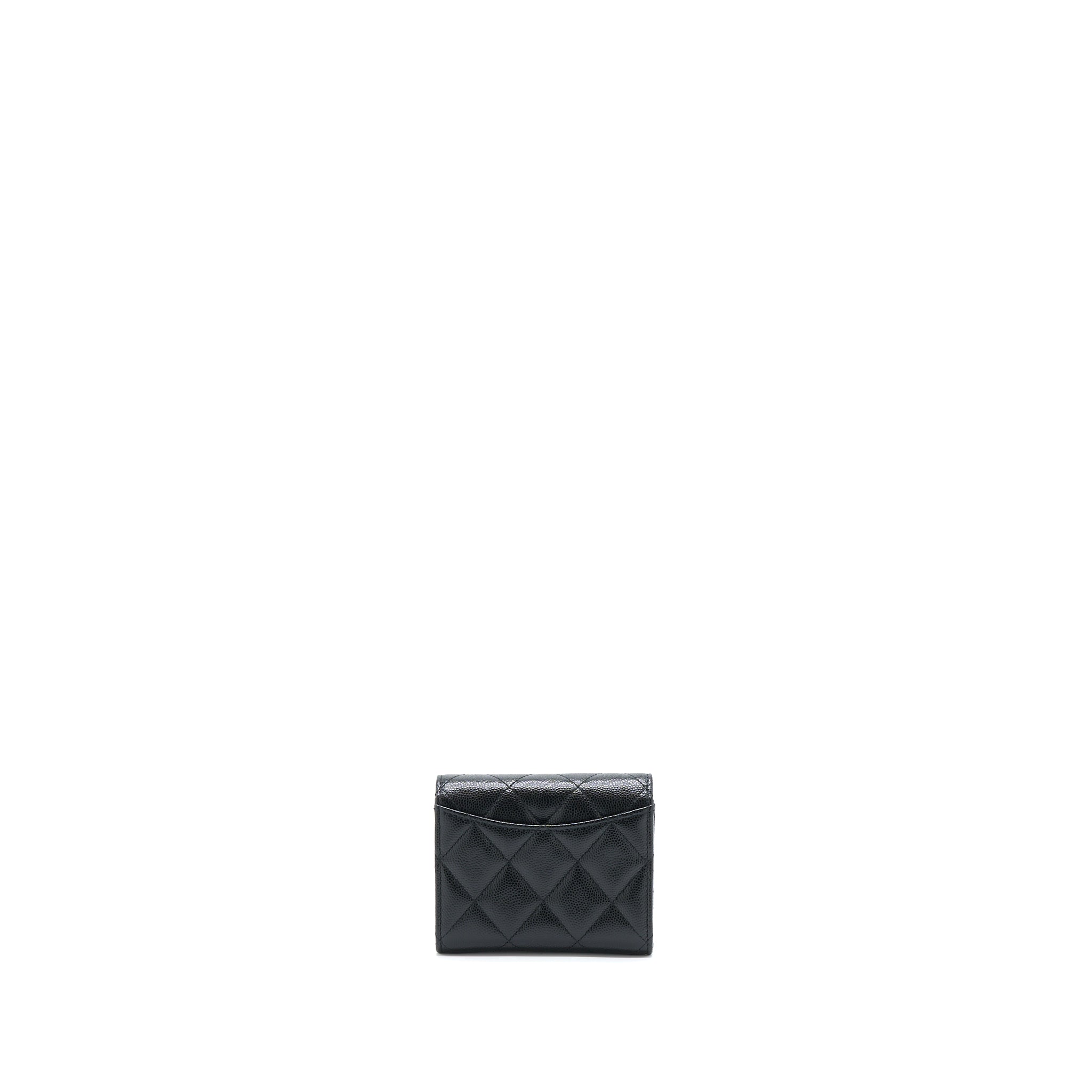 CHANEL CARD HOLDER ON CHAIN CAVIAR BLACK LGHW