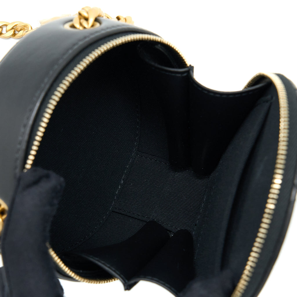 CHANEL 22K GOLD PILLAR ROUND CLUTCH WITH CHAIN LAMBSKIN BLACK BRUSHED GHW