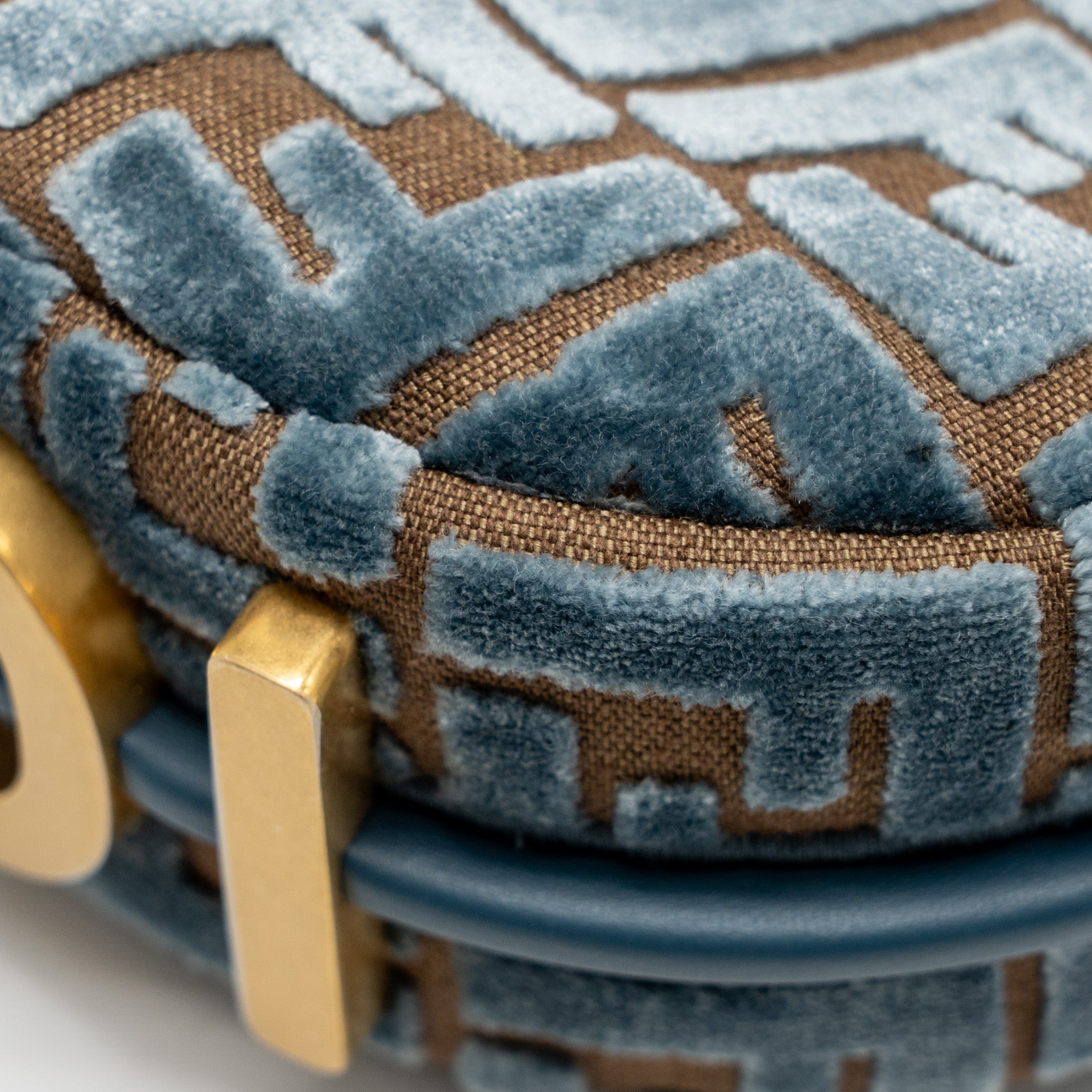 FENDI FENDIGRAPHY MINI BAG FF JACQUARD VELVET LIGHT BLUE/BROWN GHW