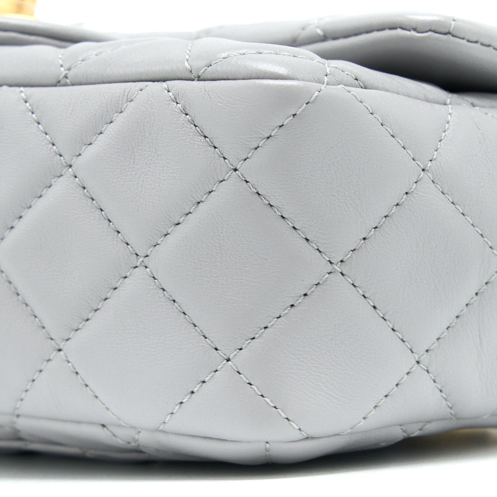 CHANEL PEARL CRUSH MINI RECTANGULAR FLAP BAG LAMBSKIN LIGHT GREY BRUSHED GHW (MICROCHIP)