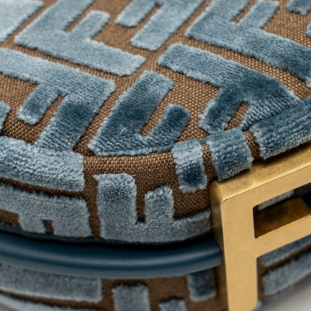 FENDI FENDIGRAPHY MINI BAG FF JACQUARD VELVET LIGHT BLUE/BROWN GHW