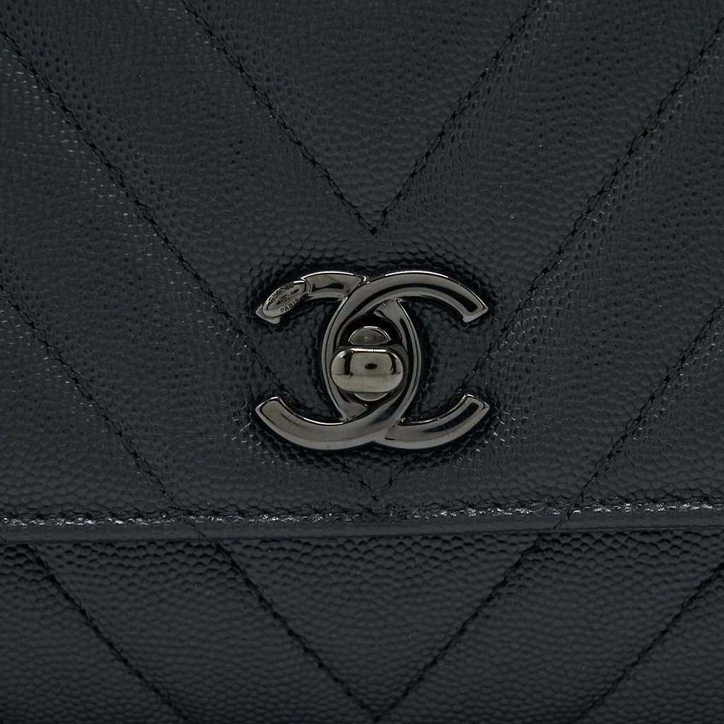 CHANEL SMALL COCO HANDLE CHEVRON CAVIAR SO BLACK WITH BLACK HARDWARE
