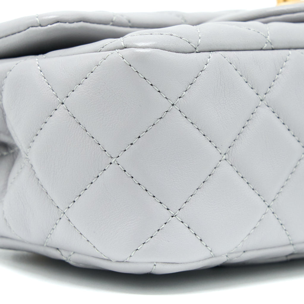 CHANEL PEARL CRUSH MINI RECTANGULAR FLAP BAG LAMBSKIN LIGHT GREY BRUSHED GHW (MICROCHIP)
