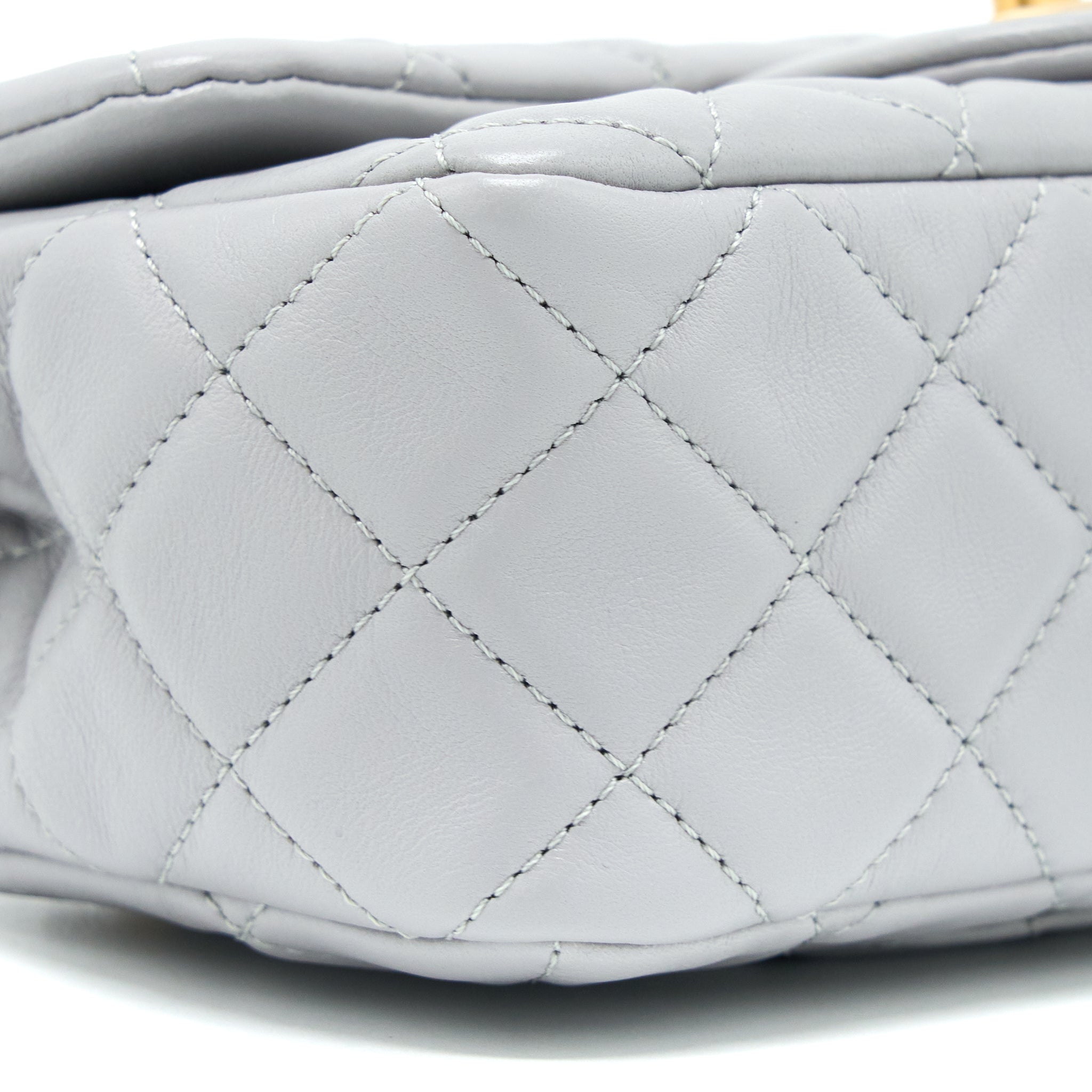 CHANEL PEARL CRUSH MINI RECTANGULAR FLAP BAG LAMBSKIN LIGHT GREY BRUSHED GHW (MICROCHIP)