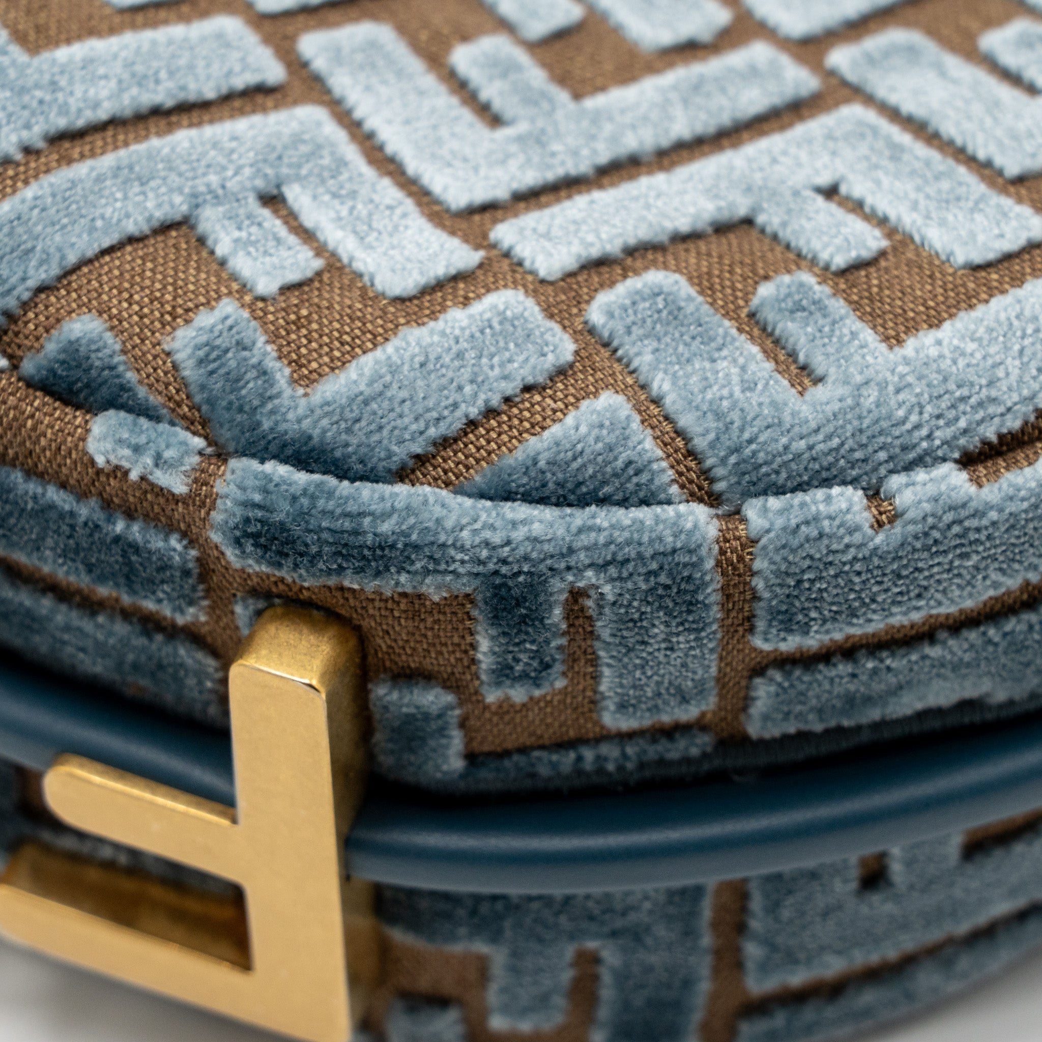 FENDI FENDIGRAPHY MINI BAG FF JACQUARD VELVET LIGHT BLUE/BROWN GHW
