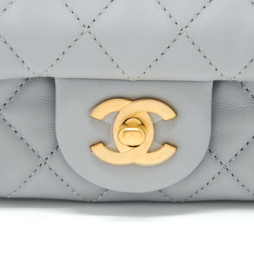 CHANEL PEARL CRUSH MINI RECTANGULAR FLAP BAG LAMBSKIN LIGHT GREY BRUSHED GHW (MICROCHIP)