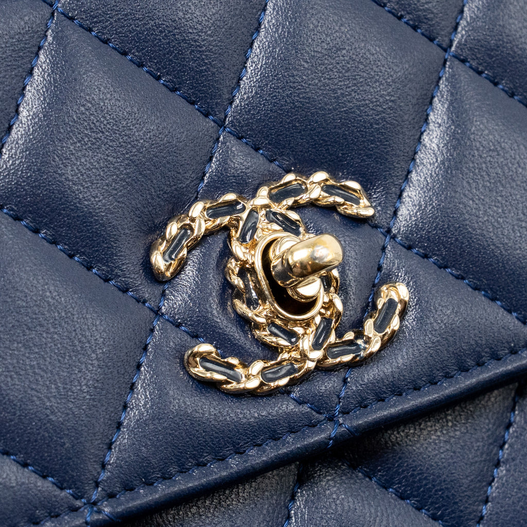 CHANEL TRENDY CC MINI WALLET ON CHAIN LAMBSKIN BLUE LGHW (MICROCHIP)