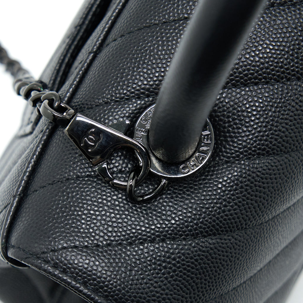 CHANEL SMALL COCO HANDLE CHEVRON CAVIAR SO BLACK WITH BLACK HARDWARE
