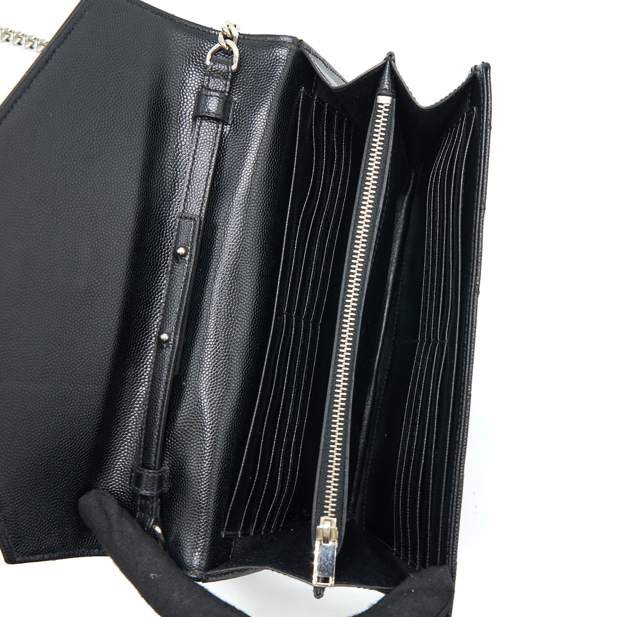 SAINT LAURENT ENVELOP CHAIN WALLET GRAINED CALFSKIN BLACK SHW