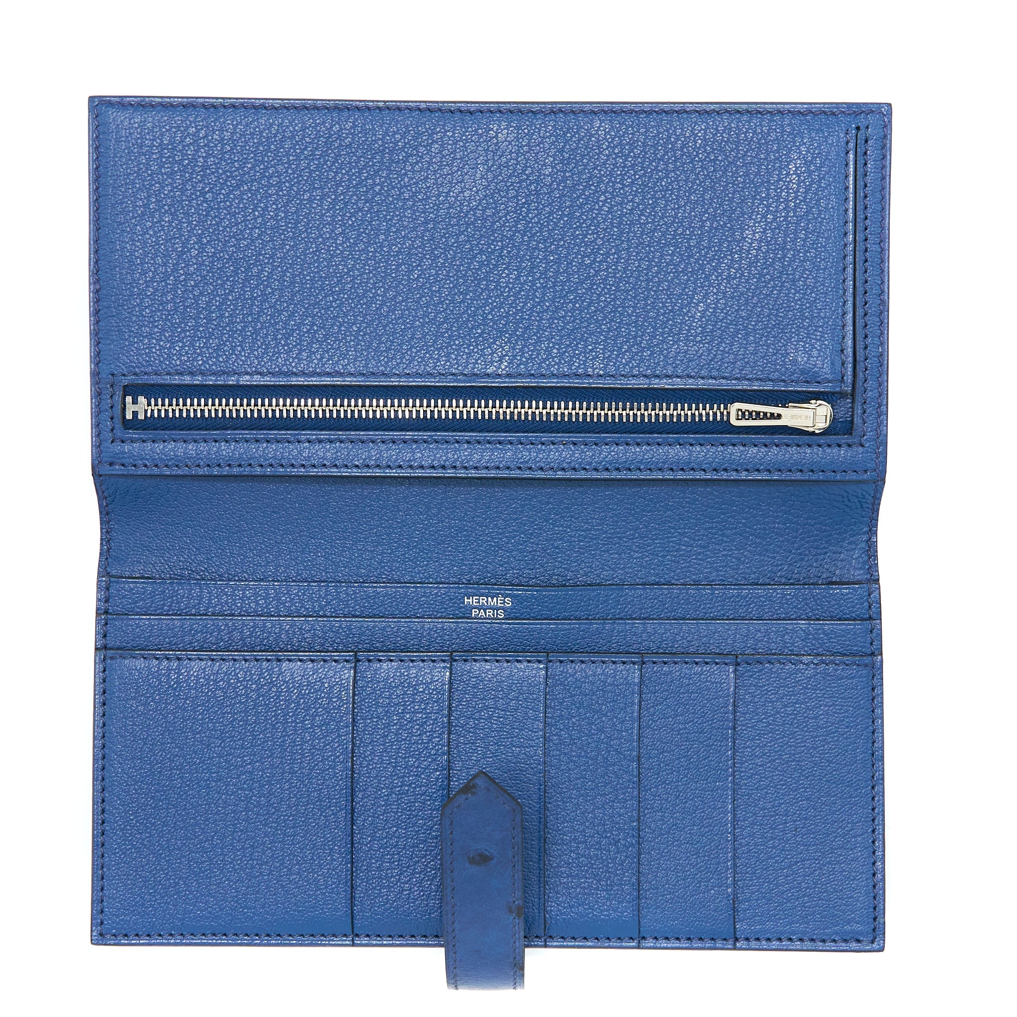 HERMES BEARN WALLET OSTRICH BLUE SHW