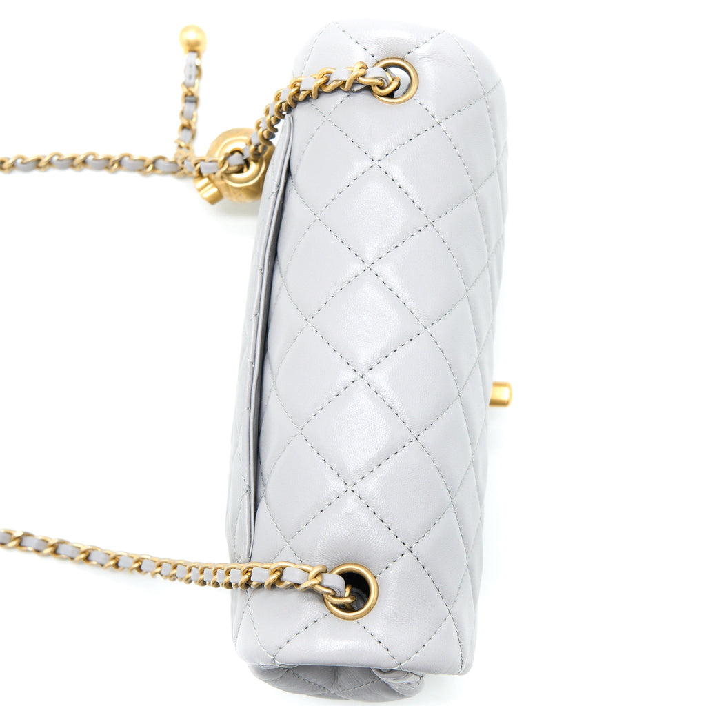 CHANEL PEARL CRUSH MINI RECTANGULAR FLAP BAG LAMBSKIN LIGHT GREY BRUSHED GHW (MICROCHIP)