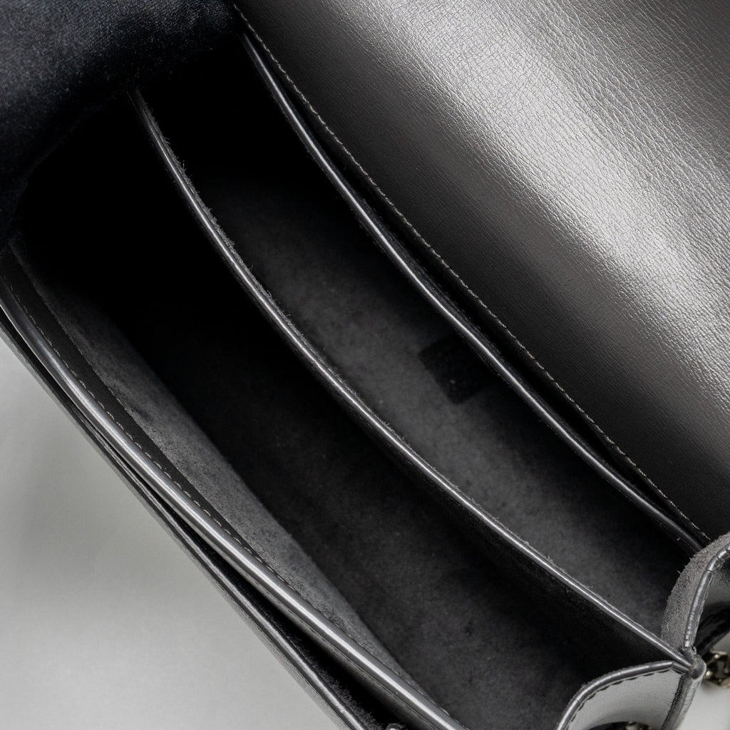 SAINT LAURENT MEDIUM SUNSET CHAIN BAG CALFSKIN DARK GREY RUTHENIUM HARDWARE