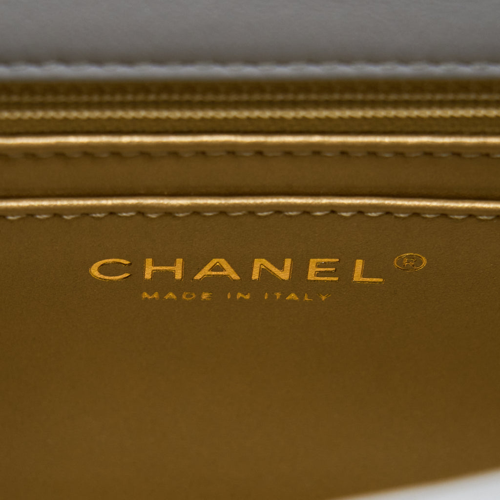 CHANEL PEARL CRUSH MINI RECTANGULAR FLAP BAG LAMBSKIN LIGHT GREY BRUSHED GHW (MICROCHIP)