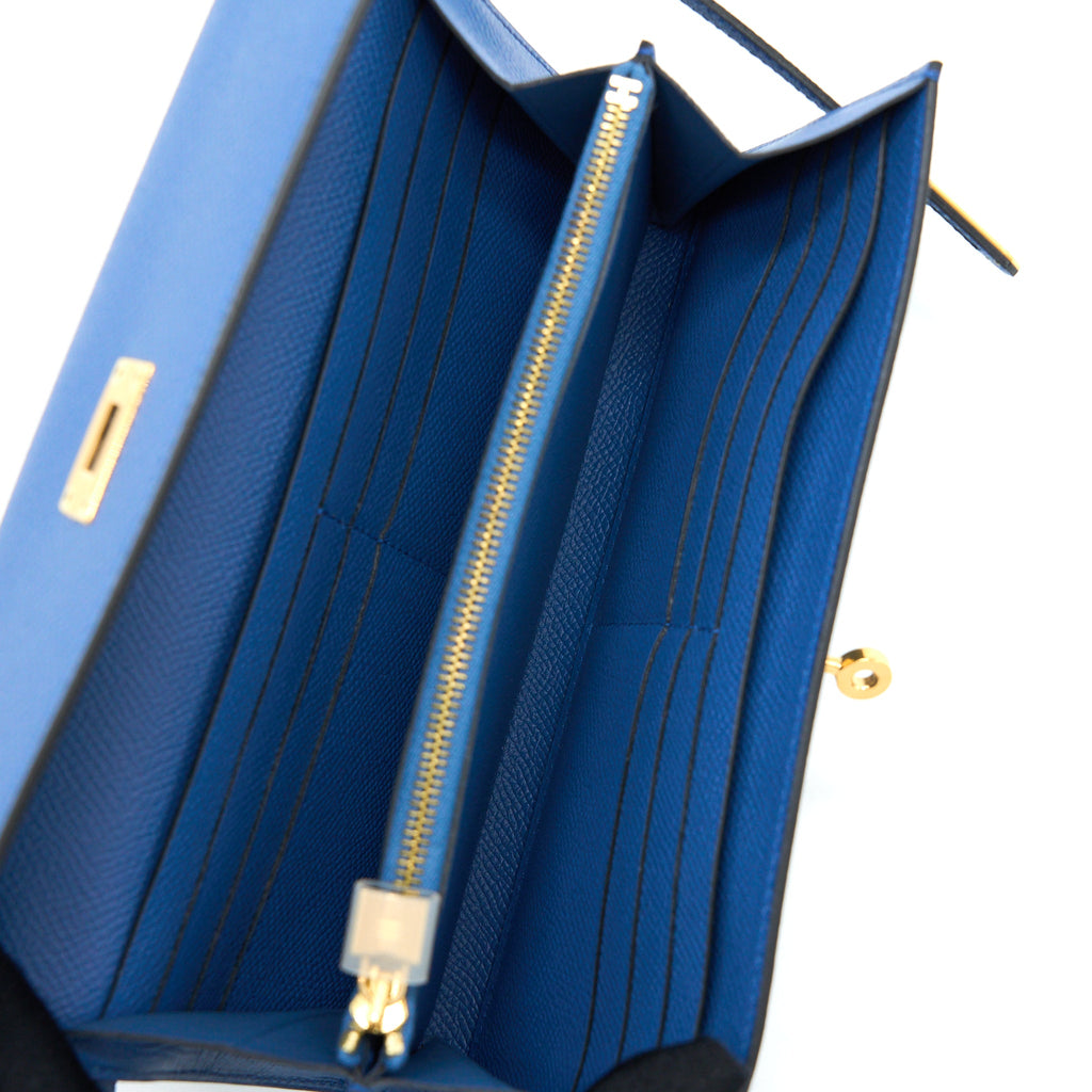 HERMES KELLY LONG WALLET EPSOM BLUE GHW