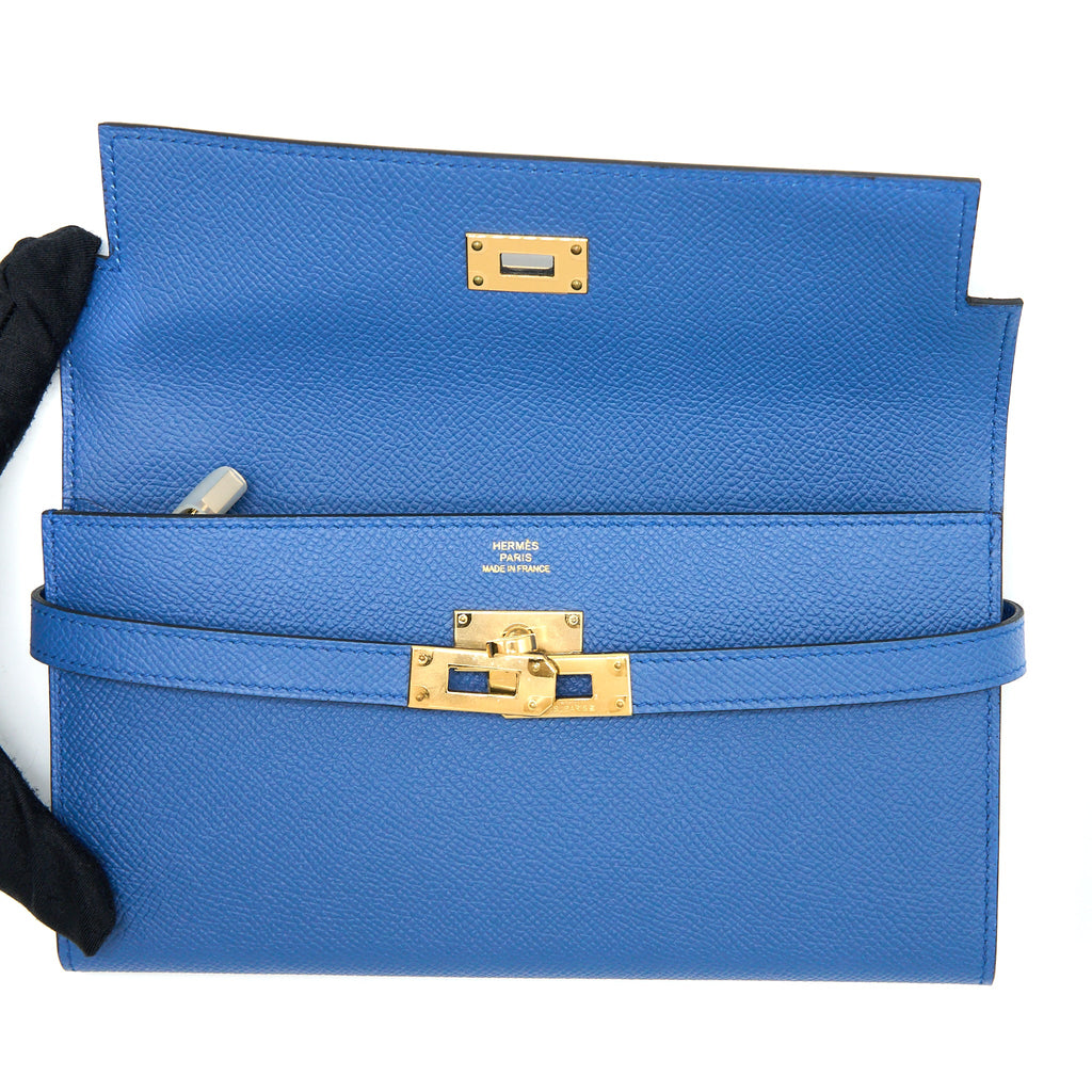 HERMES KELLY LONG WALLET EPSOM BLUE GHW